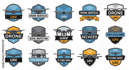 Collection of Drone and UAV Service Emblems and Badges.