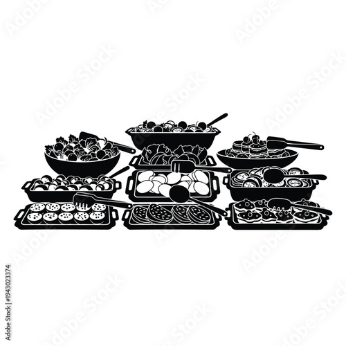Assortment of delicious food dishes served buffet style.