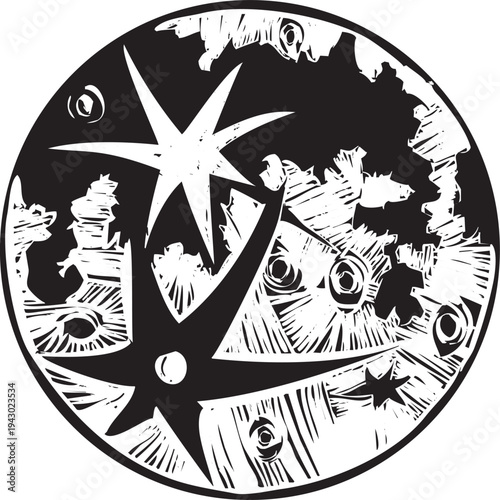 Woodcut style image of the full moon