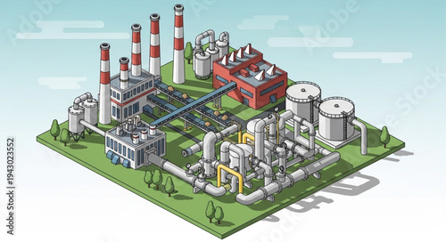 Industrial Plant 3D Model Illustration.