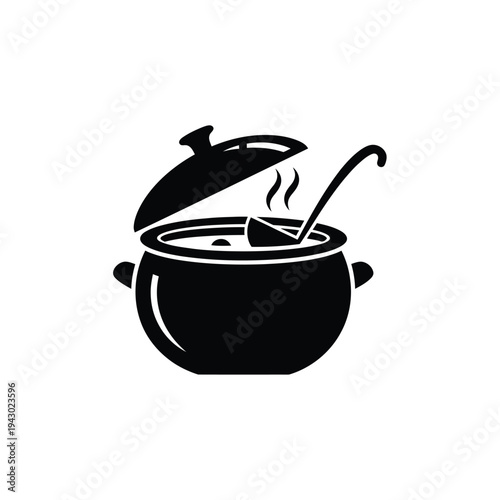 Cooking pot with ladle and steam icon.
