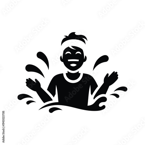 Happy person swimming in water with splashes.
