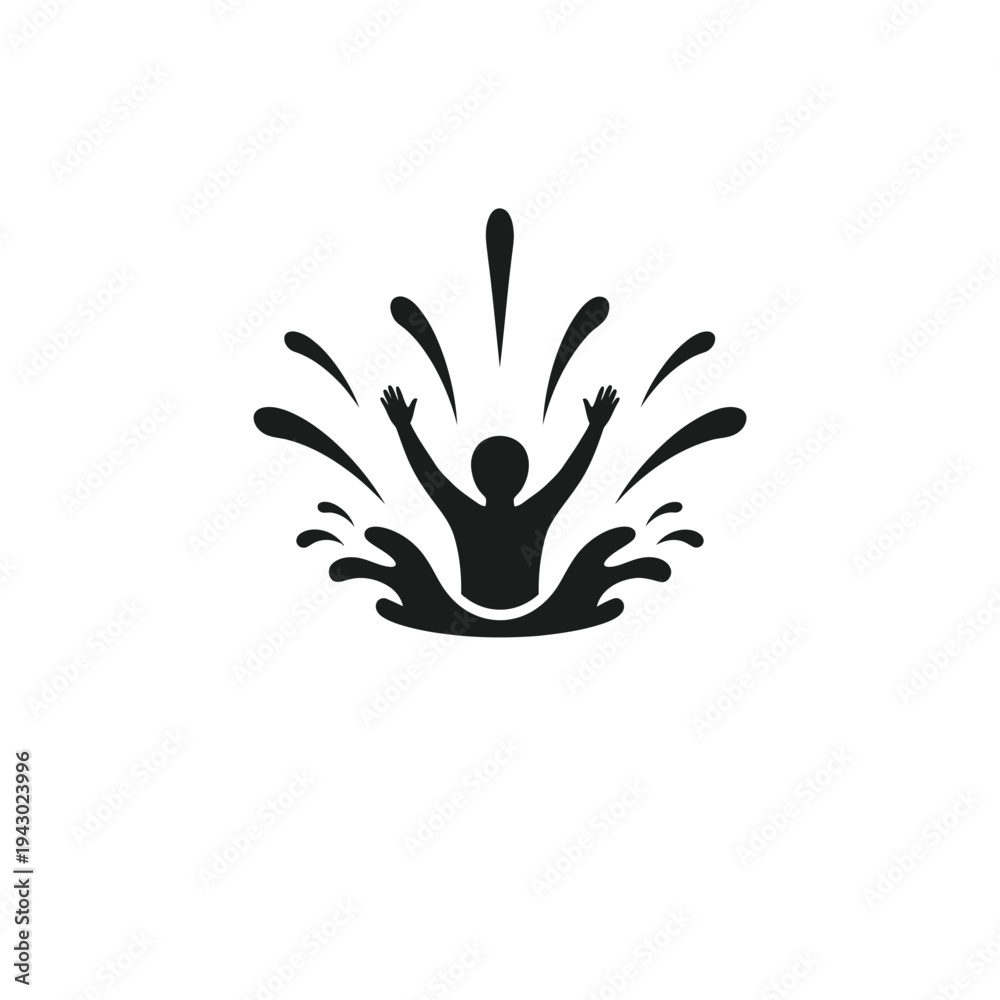 Fototapeta premium Person Splashing in Water Silhouette.