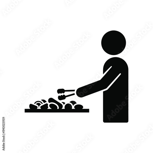 Person serving food at a buffet.
