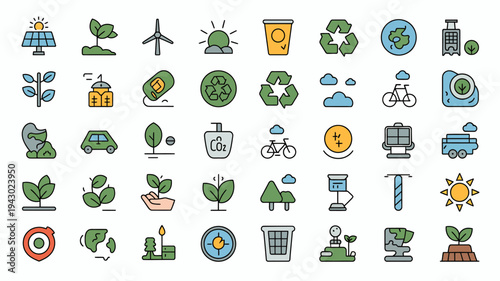 set of green icons