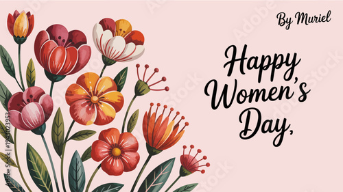 A vibrant illustration displays several stylized flowers in shades of red orange and white accompanied by a celebratory message high quality professional detailed modern elegant stylish