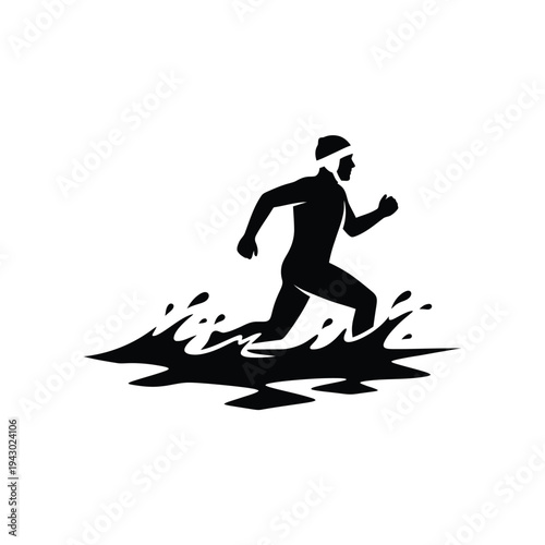 Silhouette of a man running through water 1.