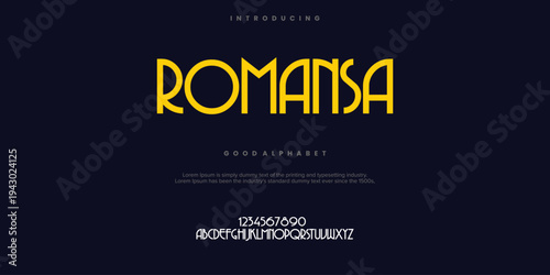 Romansa Abstract minimal modern alphabet fonts. Typography technology vector illustration