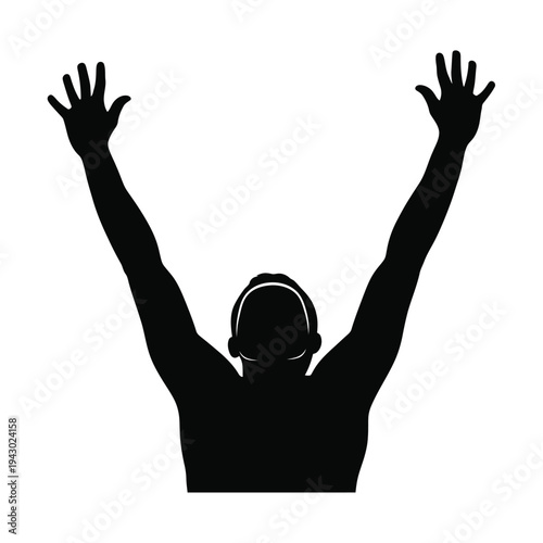 Silhouette of a victorious person with arms raised in celebration.
