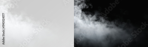 Foto Textured white smoke plume and curly steam vapor isolated on white, perfect for