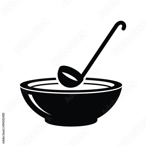 Soup bowl and ladle kitchen utensil icon.