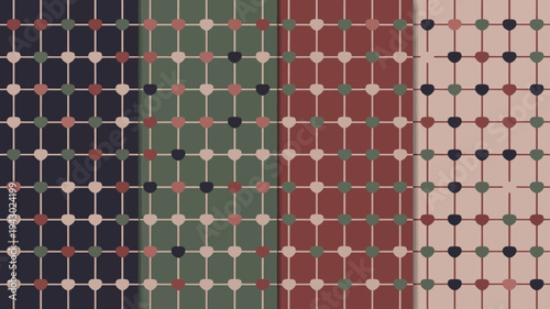 A colorful repeating pattern showcases a grid of lines and heart shapes utilizing shades of blue green and red high quality professional detailed modern elegant stylish