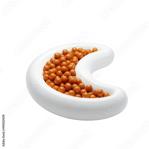 White bowl filled with colorful corn kernels arranged in a crescent shape isolated on transparent background, illustration