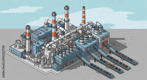 Industrial Oil Refinery 3D Model Illustration.