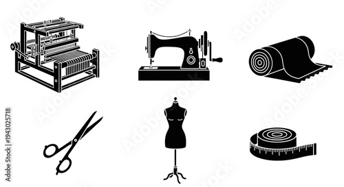 Vintage sewing tools and equipment set illustration