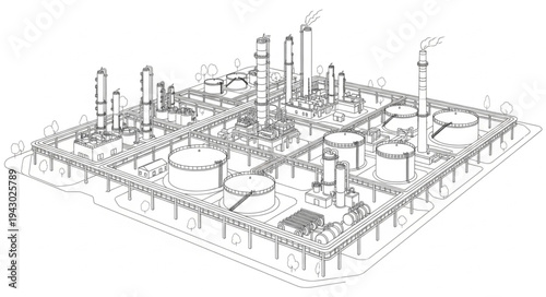 Industrial Oil Refinery Complex Illustration.