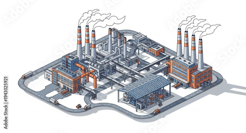 Industrial Oil Refinery Complex Illustration.