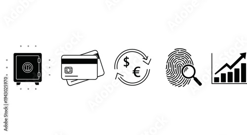 Icons representing digital security and financial transactions