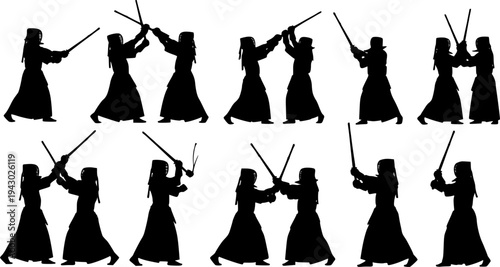 Kendo silhouettes, Kendo martial arts silhouette, Kendo svg, Kendo set
