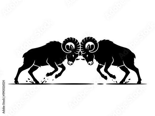 A powerful black silhouette vector of two rams clashing heads, symbolizing competition, strength, and resilience in nature or business.