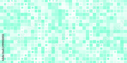 Abstract digital background featuring a mosaic of mint green and turquoise pixel squares arranged across a soft light backdrop.