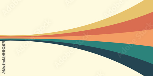 Abstract colorful 70s background vector. Vintage retro wallpaper with rainbow stripes and wavy lines. A 1970 color illustration suitable for posters, banners, decorative items and wall art.