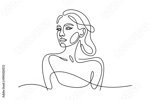 A minimalist line art illustration of a woman's face and shoulders