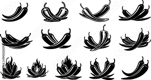 hili pepper silhouettes, Chili vector illustration, Chili pepper, Chili pepper clipart, Chili pepper logo, Hot chili pepper silhouettes, Chili, Half chili, Chili silhouette bundle.