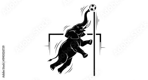 Elephant Playing Soccer with Trunk and Ball.