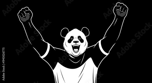 Illustration of Panda Raising Fists in Triumph.