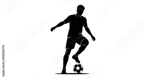 Male Soccer Player Kicking Football Silhouette.