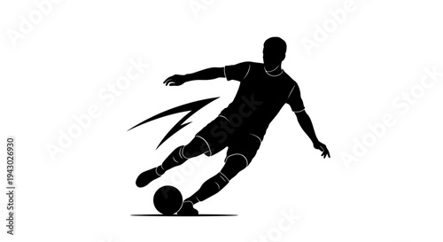 Silhouette of Soccer Player Kicking Ball.