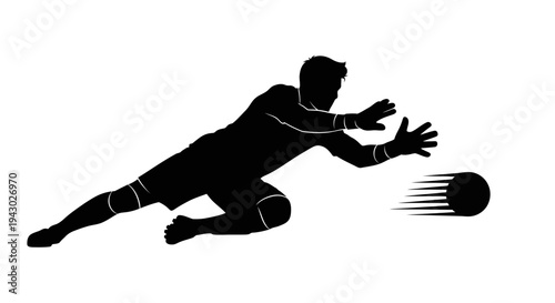 Soccer Goalkeeper Catching Ball Silhouette.