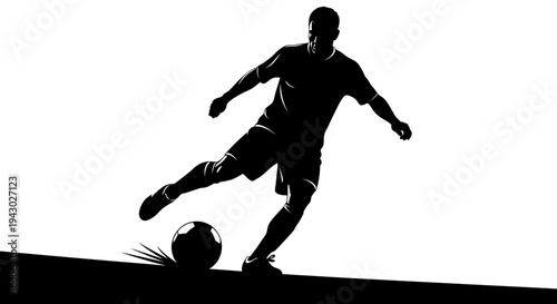 Soccer Player Kicking Ball Silhouette.