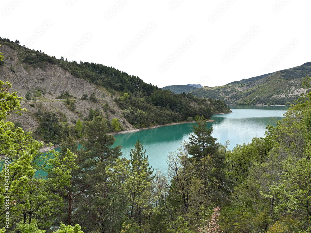 Fototapeta premium beautiful view over river in mountains landscape isolated on white or transparent png