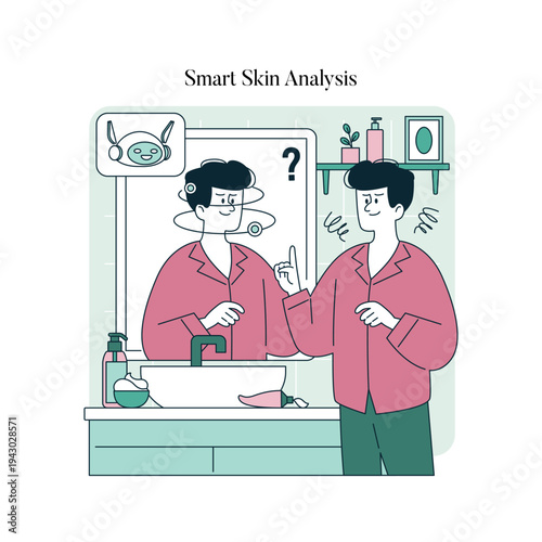 Man Using Smart Mirror for Skin Analysis