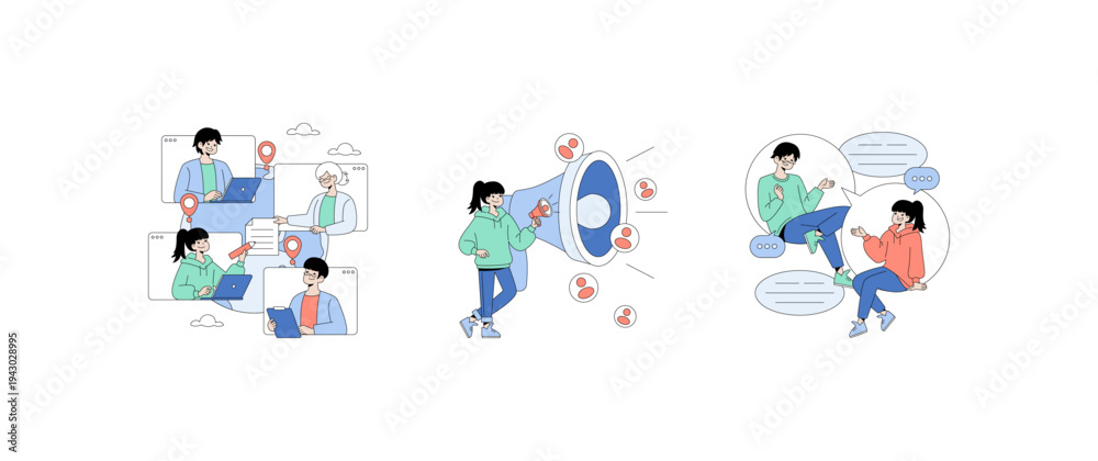 Fototapeta premium Online Communication and Social Media Vector Illustration