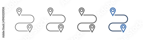 
outline icon set track with design of one location with another location