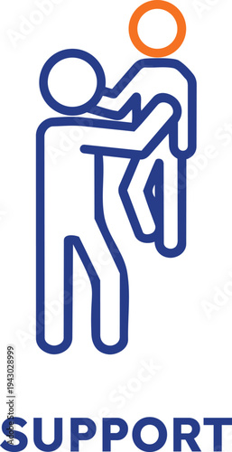 Two people supporting each other on transparent background with orange and blue lines