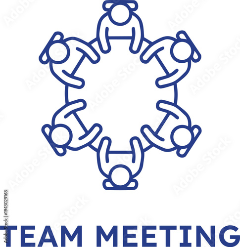 Team meeting illustration with six people sitting in a circle on transparent background