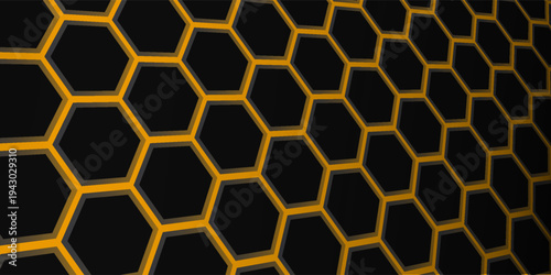 Abstract yellow hexagon texture on black background. Modern vector design template for use element cover, poster, banner, business advertising, corporate, presentation