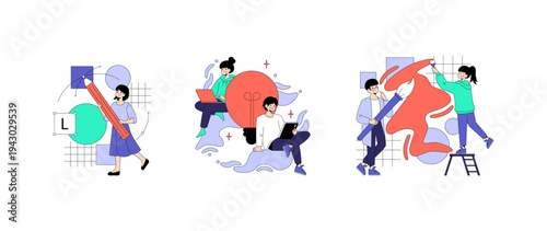 Creative Team Working on Design Projects Vector Illustration
