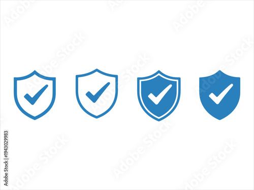 Set of security shield black icons, security shields logotypes with check mark and padlock. vector illustration