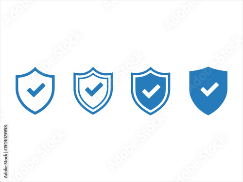 Set of security shield black icons, security shields logotypes with check mark and padlock. vector illustration