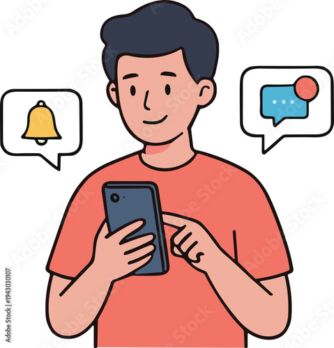 A man happily holds phone with notifications on screen in hand