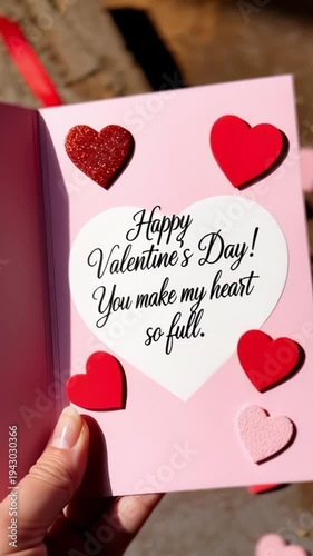 Happy Valentines Day greeting card design featuring a romantic red heart shape and pink vector illustration art for a holiday celebration gift