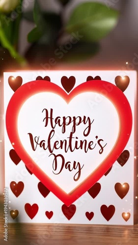 card with bright glowing hearts on a romantic red heart symbol for Happy Valentine's Day greeting card design, celebration gift banner.
