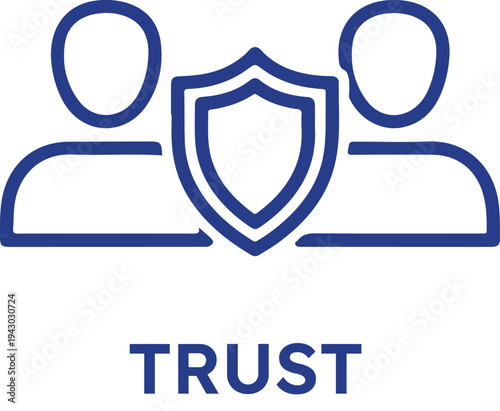 Trust concept with two people and shield icon on transparent background