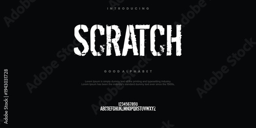 Scratch rough abstract digital alphabet font typography. Bold Condensed Display Font. Vector illustration