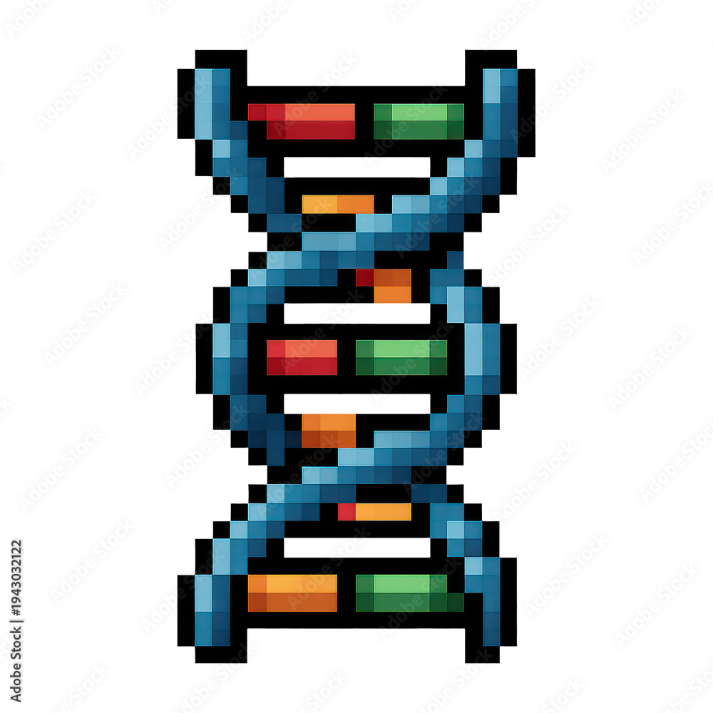 Fototapeta premium PNG Pixelated DNA helix illustration.